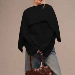 Black Casual Women's Poncho/Pullover Sweater